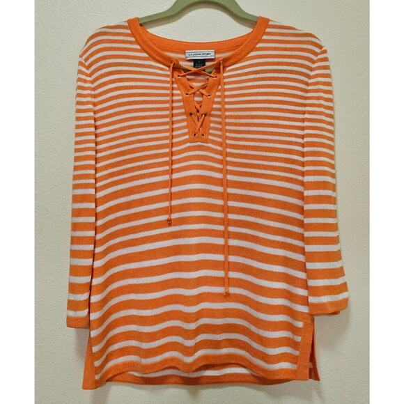 ST. John Sport SzSm Wool blend top. Orange n White. Drawstrings crossed. Luxury - Picture 1 of 16